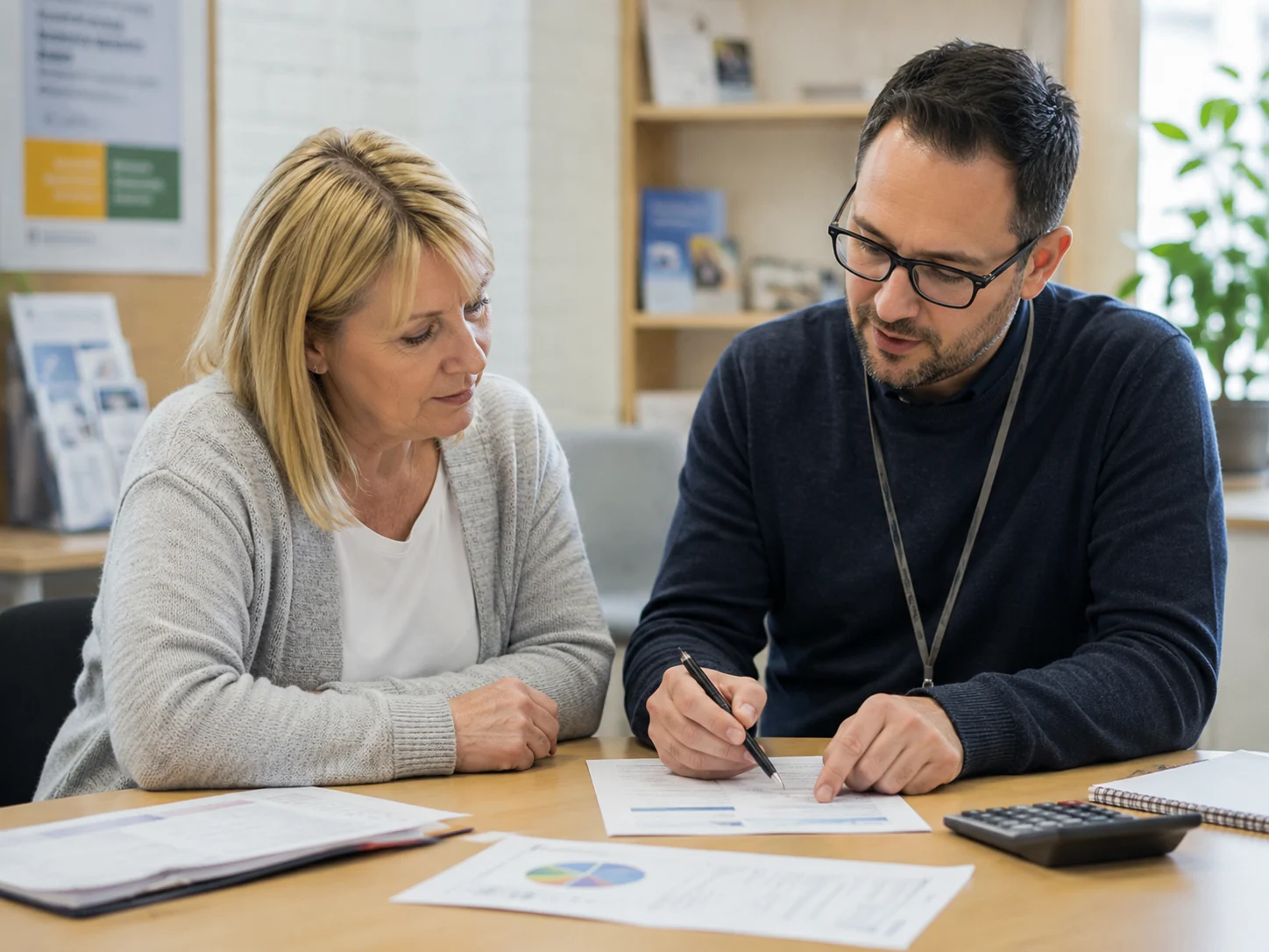 A debt adviser talking through options with a client