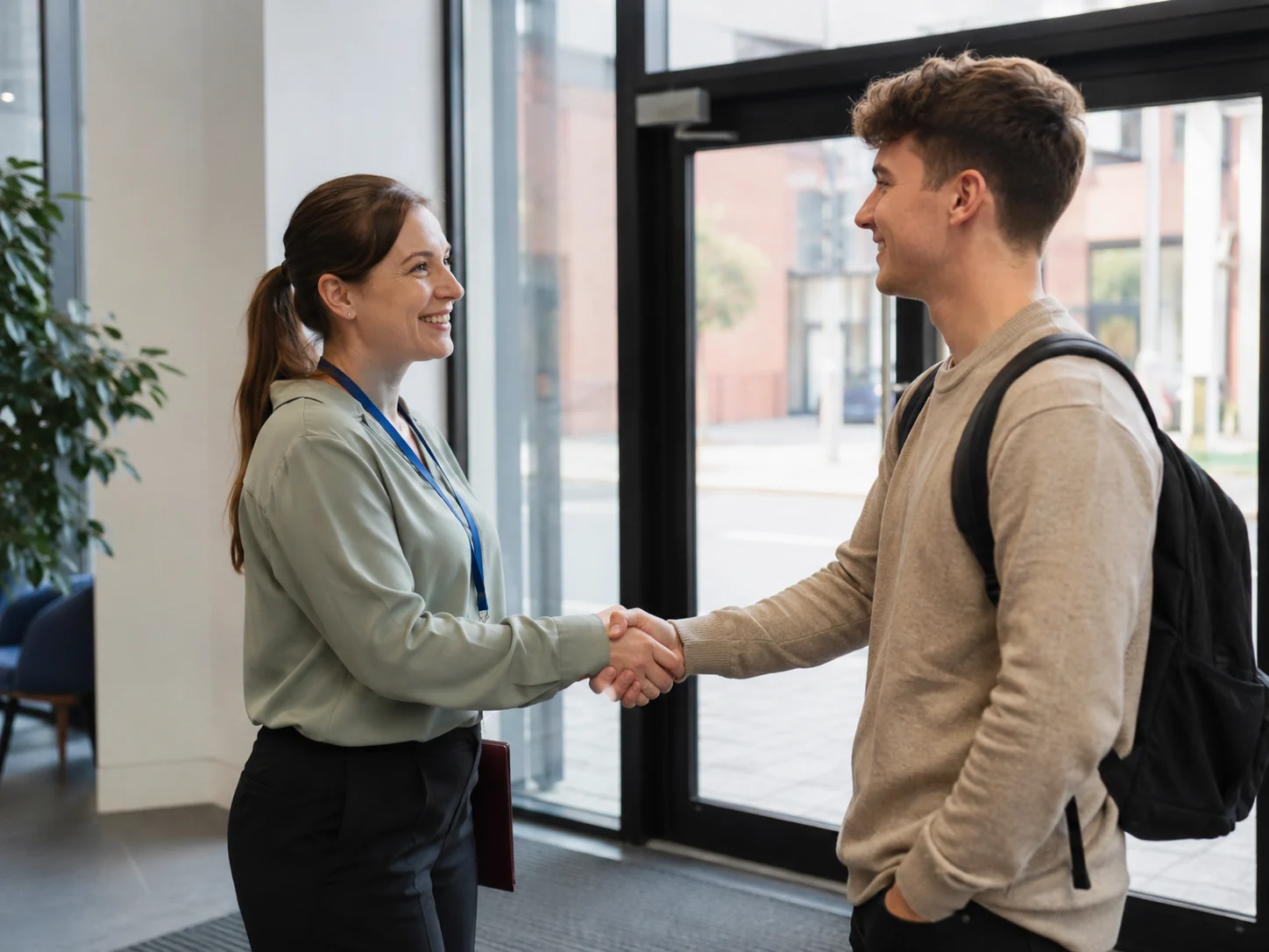 A supportive handshake during an employability appointment