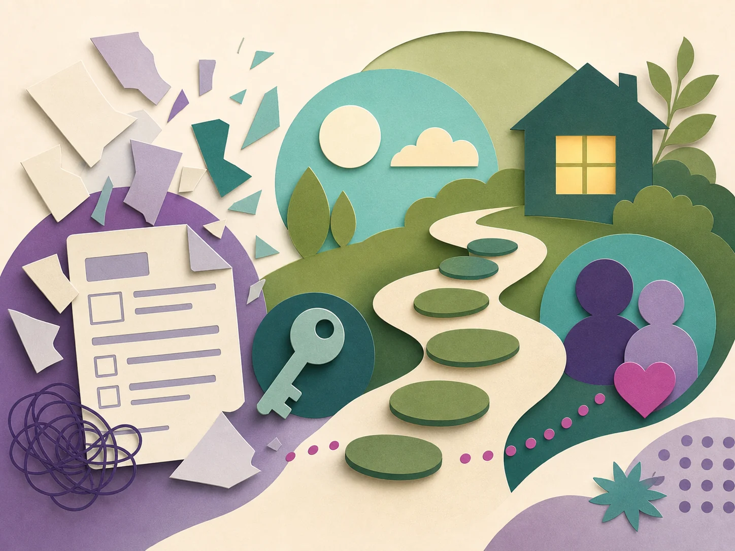 Abstract housing paperwork to home graphic