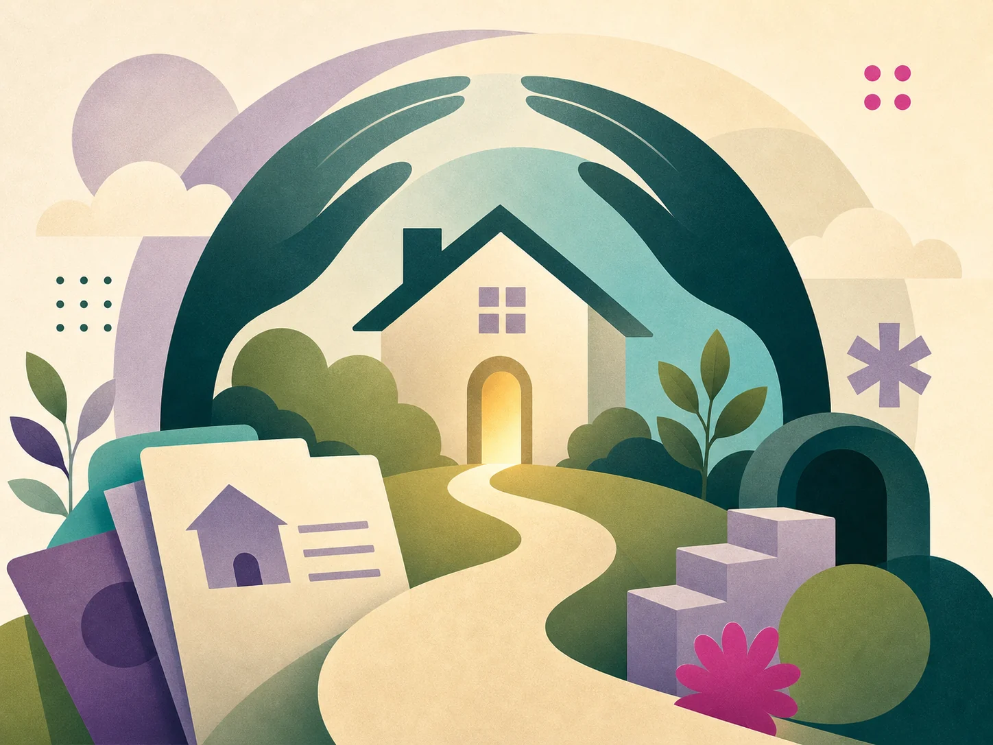 Abstract supported housing pathway graphic