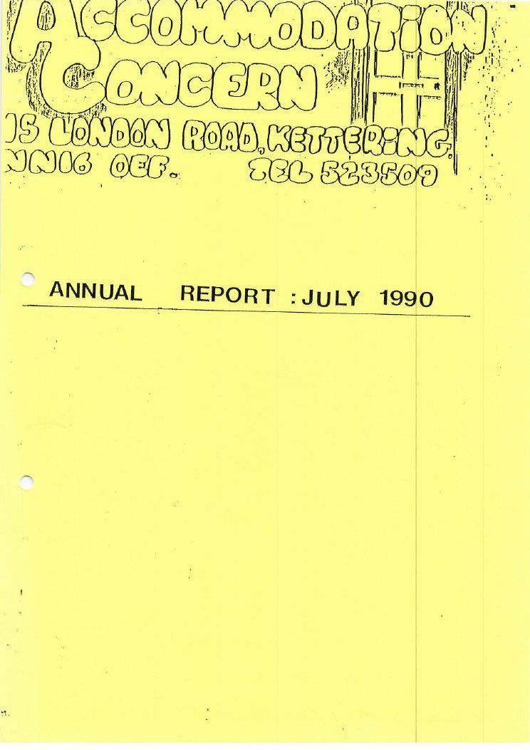 Accommodation Concern annual report cover from July 1990